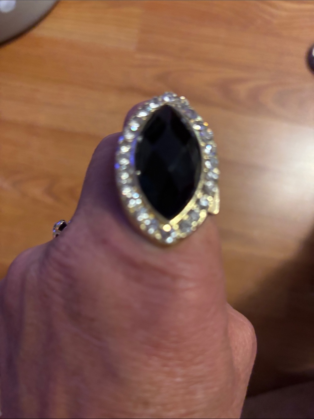 Gold-Tone Black Marquise Crystal Cocktail Ring stretch ring